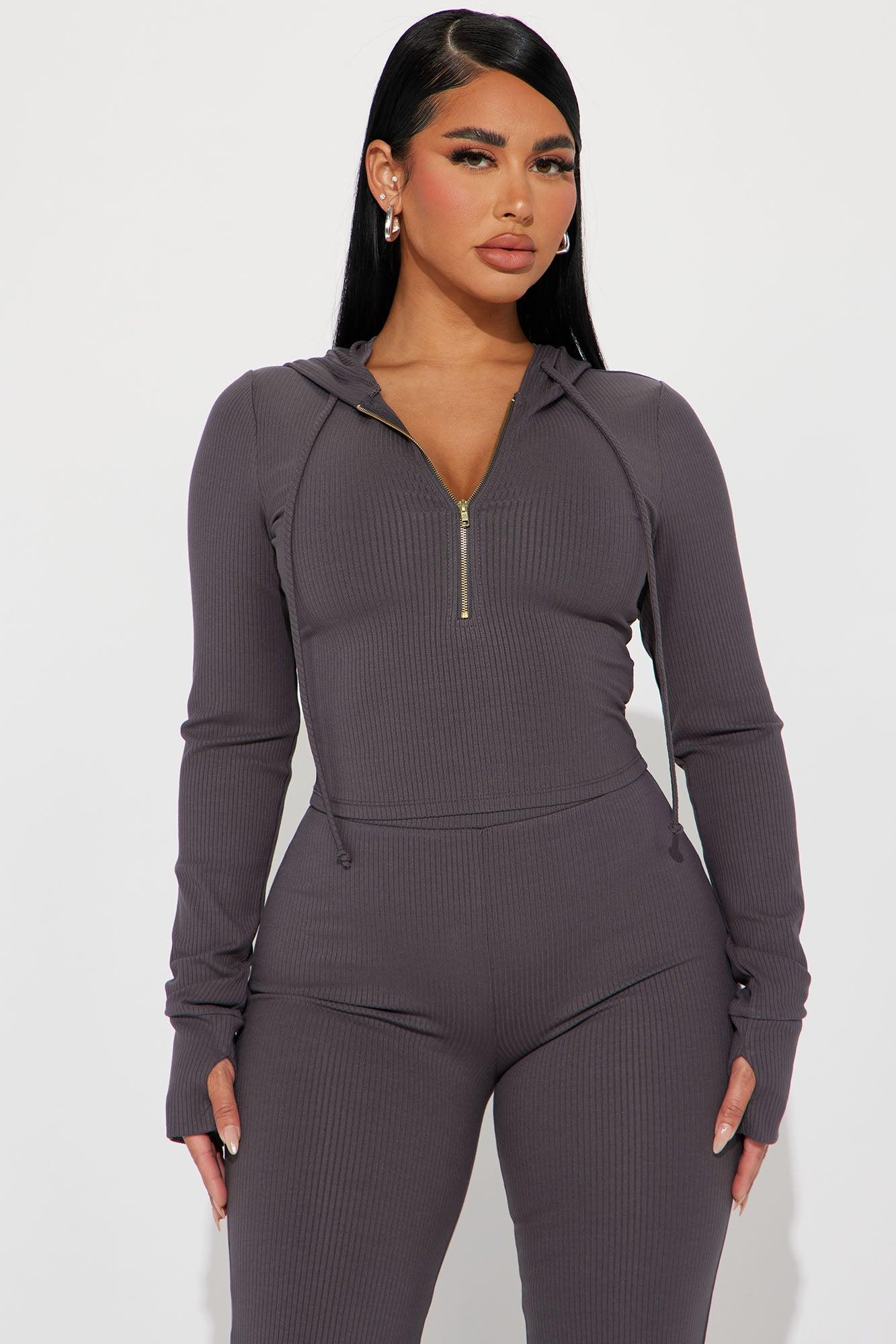 Laurie Ribbed Pant Set - Charcoal Product Image