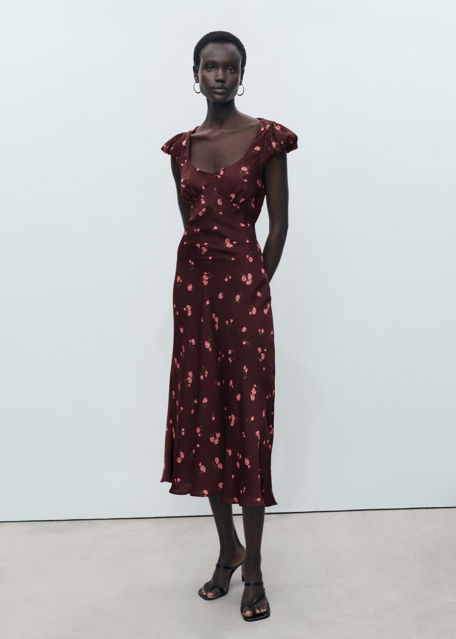 Short-sleeved floral midi-dress - Women | MANGO USA Product Image