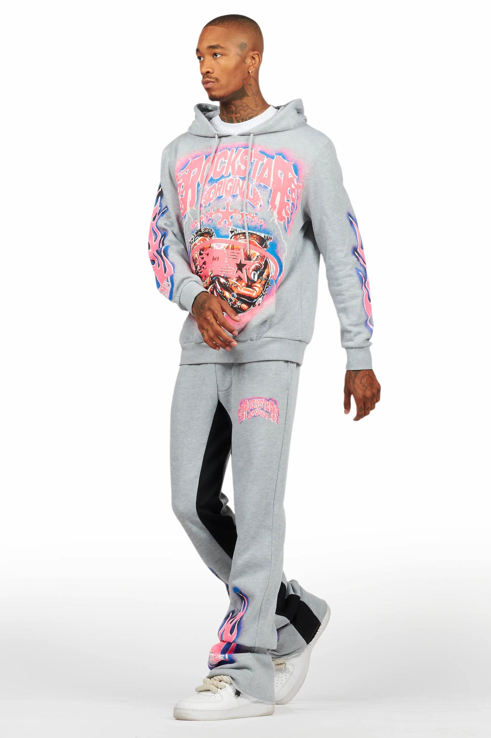 Cairo Heather Grey Hoodie/Baggy Track Pant Set Male Product Image