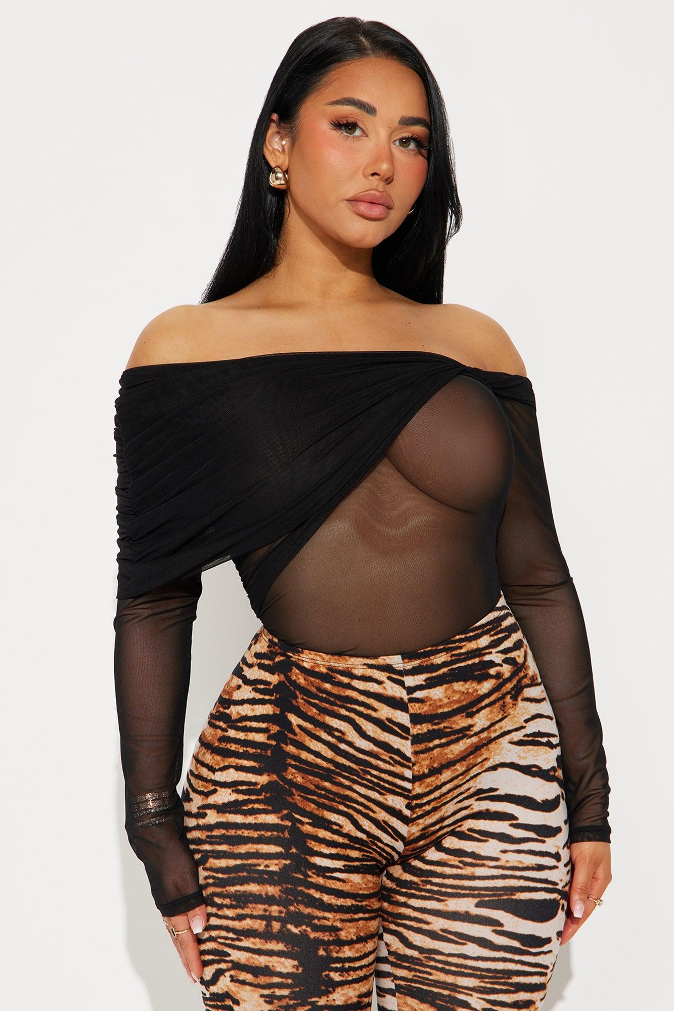 Alena Mesh Off Shoulder Bodysuit - Black Product Image