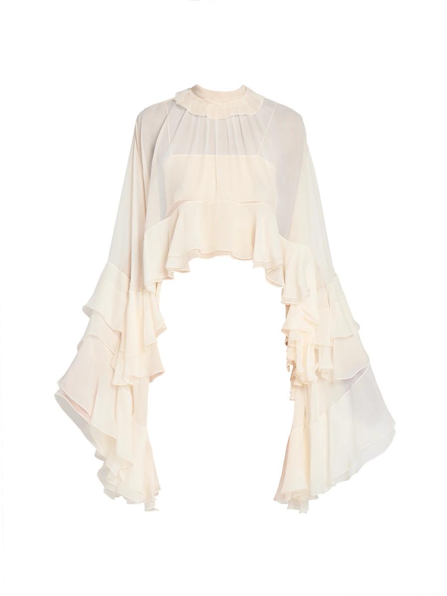Womens Draped-Sleeve Silk Top Product Image