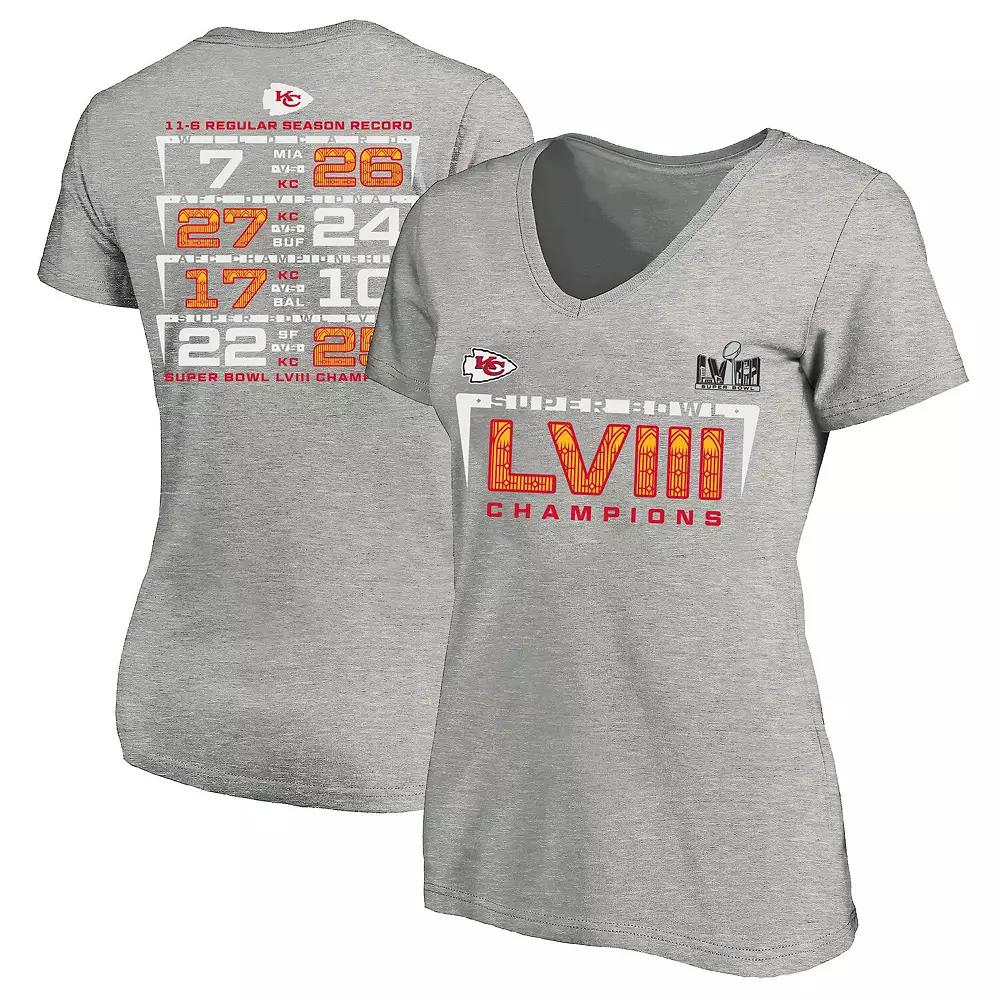 Women's Fanatics Branded  Heather Gray Kansas City Chiefs Super Bowl LVIII Champions Plus Size Counting Points V-Neck T-Shirt, Size: 1XL, Grey Product Image