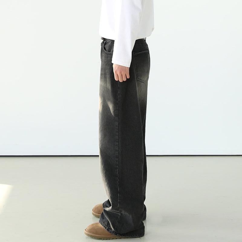 RT No. 7002 WASHED BLACK WIDE STRAIGHT DENIM JEANS Product Image