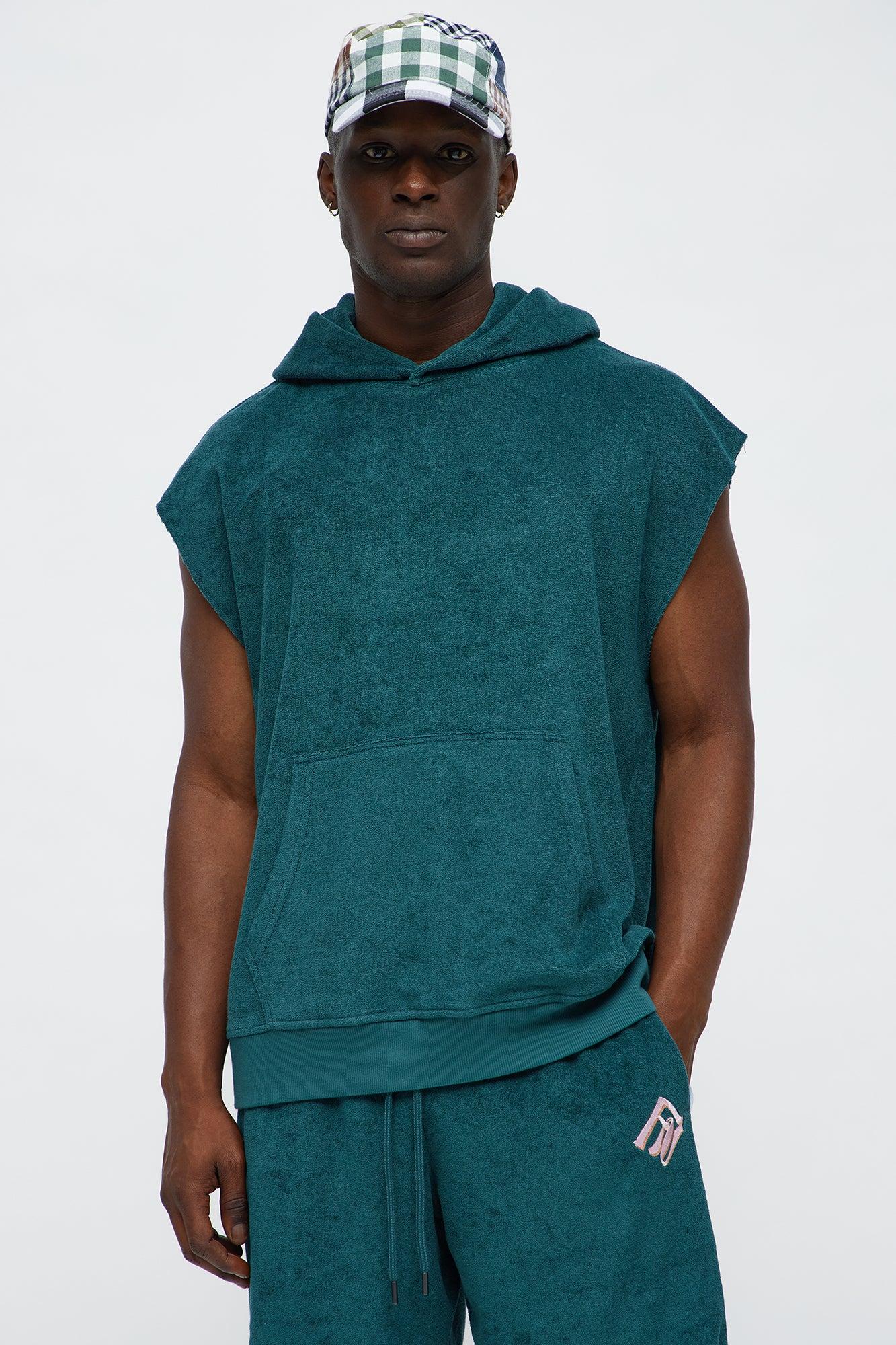 Chateau Terry Embroidered Sleeveless Hoodie - Teal Male Product Image