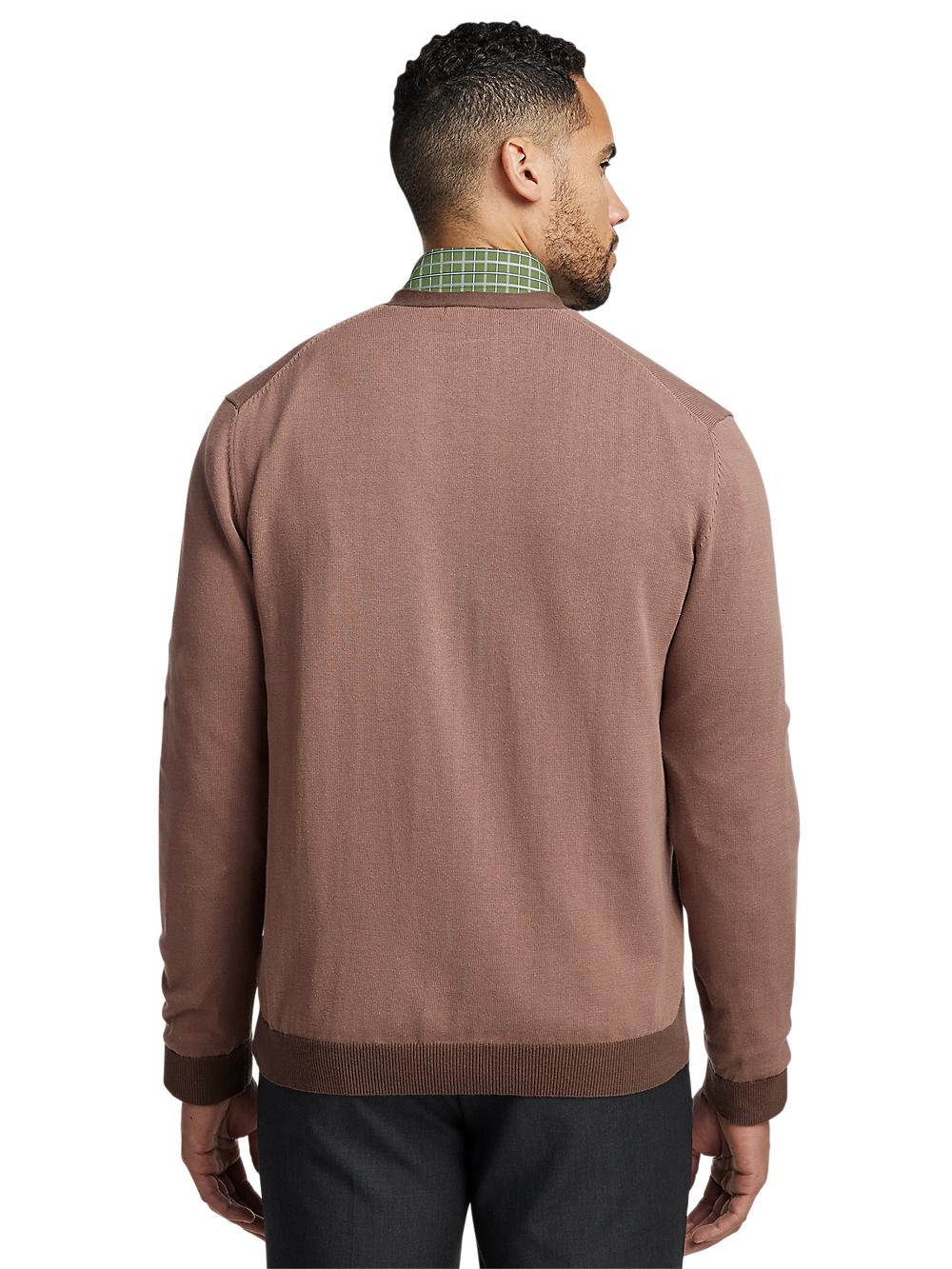 Cotton Button Front V-neck Cardigan - Brown Product Image