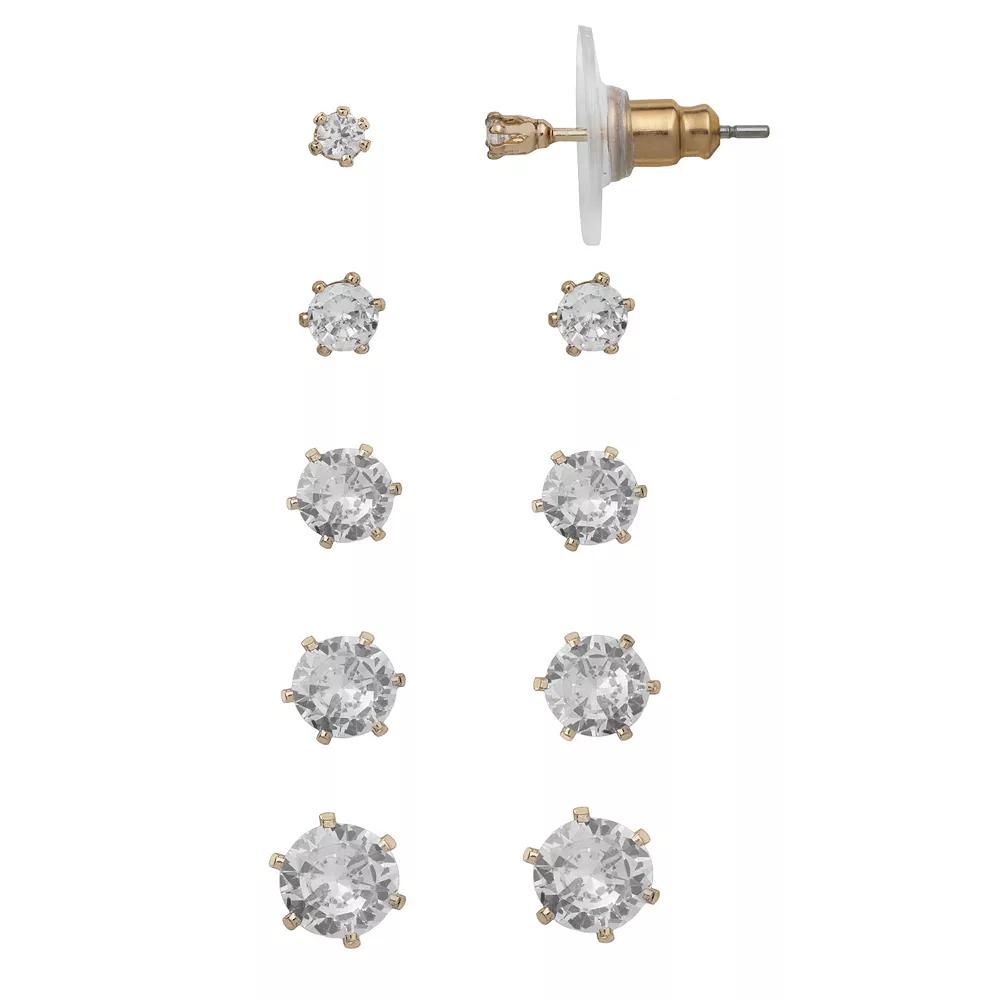 LC Lauren Conrad Gold Tone Cubic Zirconia Nickel Free Stud Earring Set, Women's Product Image