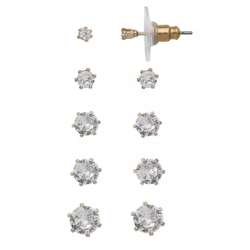 LC Lauren Conrad Gold Tone Cubic Zirconia Nickel Free Stud Earring Set, Women's Product Image