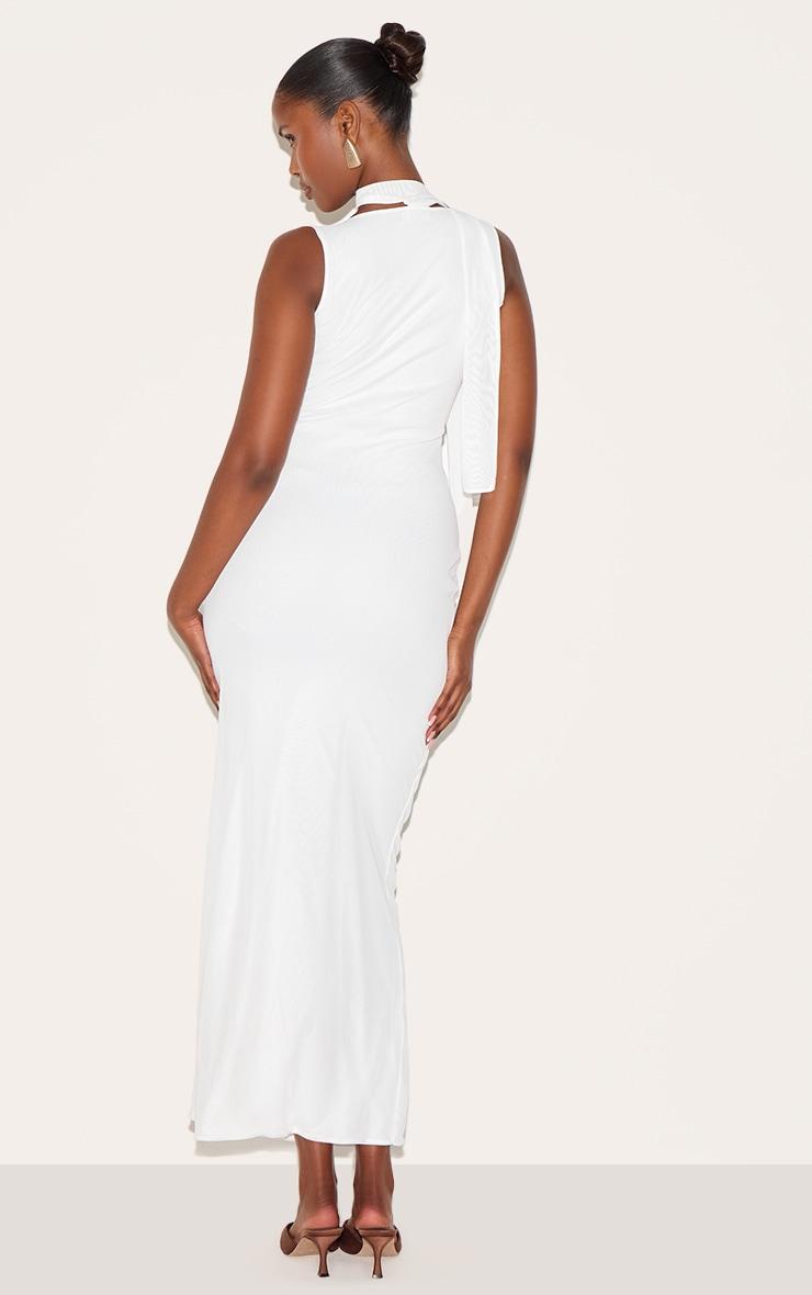 Cream Mesh V Neck Wrap Maxi Dress Product Image