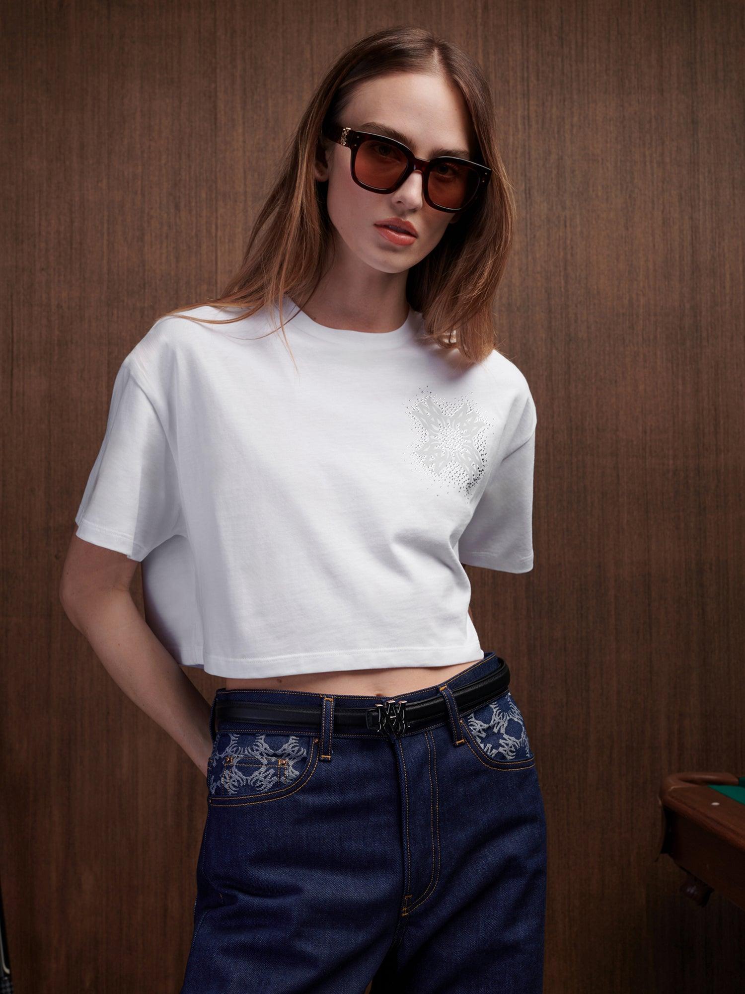 WOMEN - WOMEN'S MA QUAD CRYSTAL CROPPED TEE - White Female Product Image