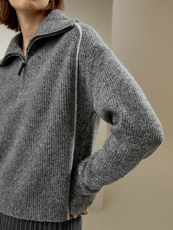 Cashmere Half Zip-Up Ribbed Sweater Product Image
