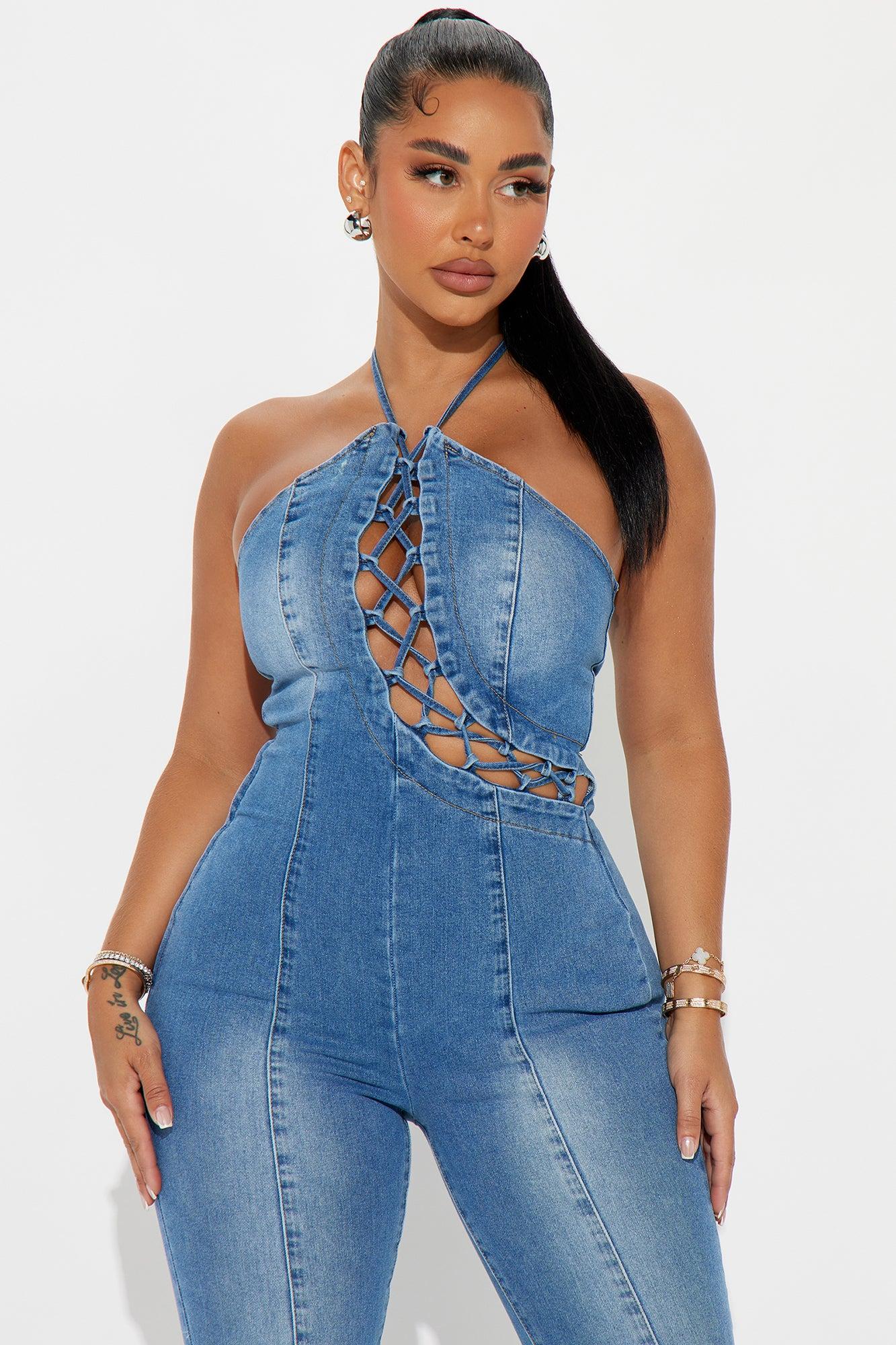 Bad Gal Denim Jumpsuit - Medium Wash Product Image