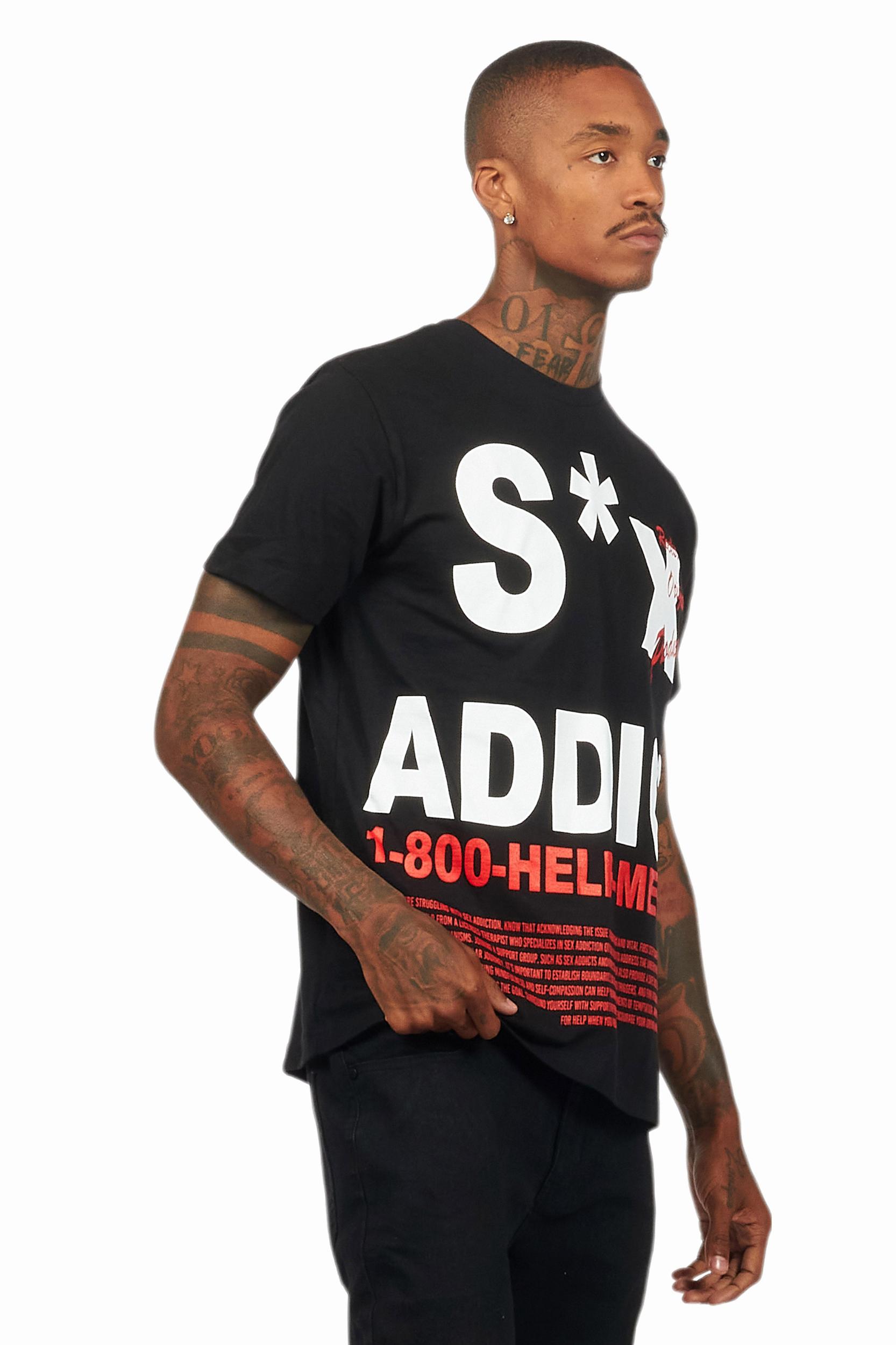 Addict Black Graphic T-Shirt Male Product Image