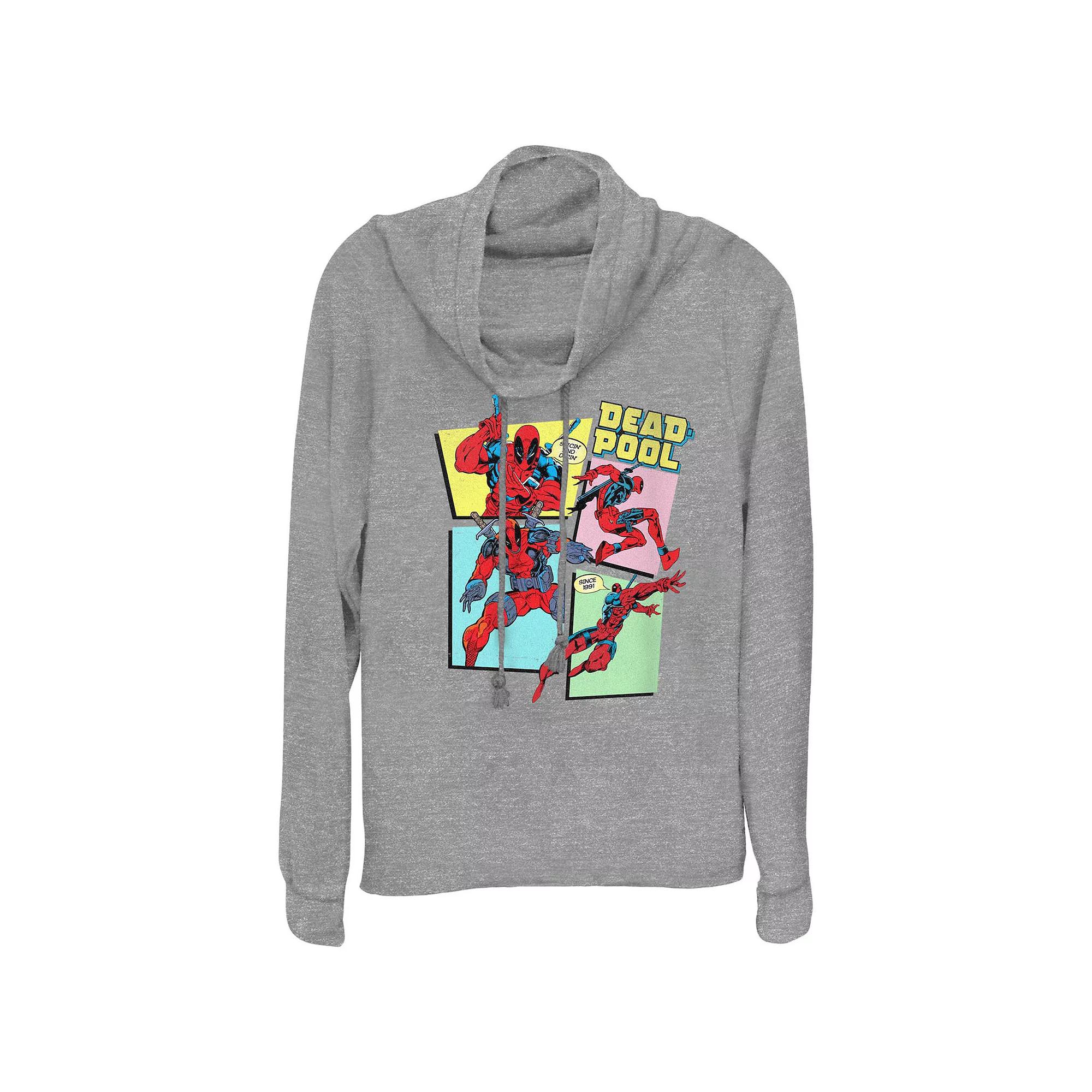 Plus Size Marvel Deadpool Comic Panels Cowlneck Graphic Lightweight Long Sleeve, Women's, Size: 1XL, Gray Grey Product Image