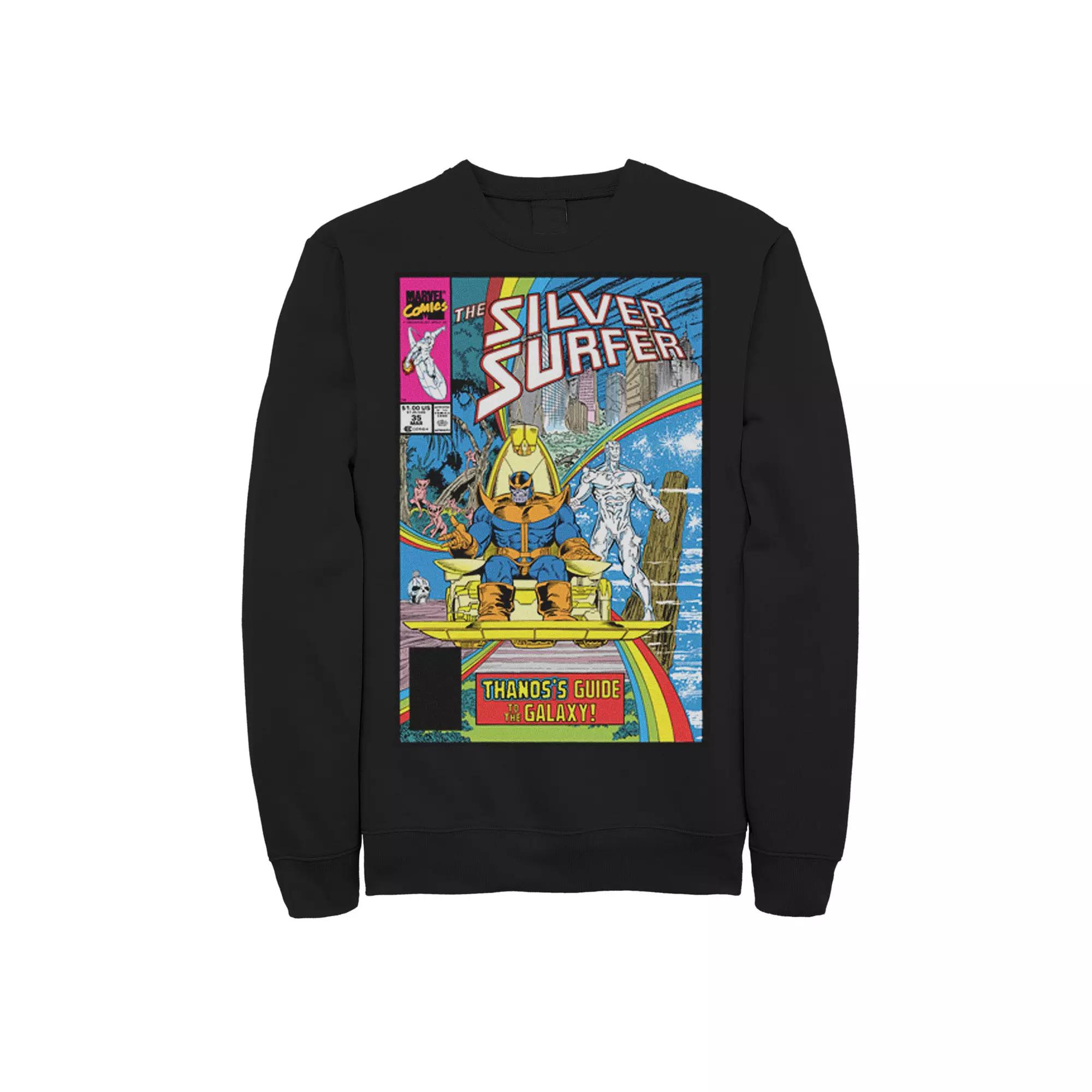Men's Marvel Thanos Guide To The Galaxy Silver Surfer Comic Cover Fleece Graphic Top,  Product Image