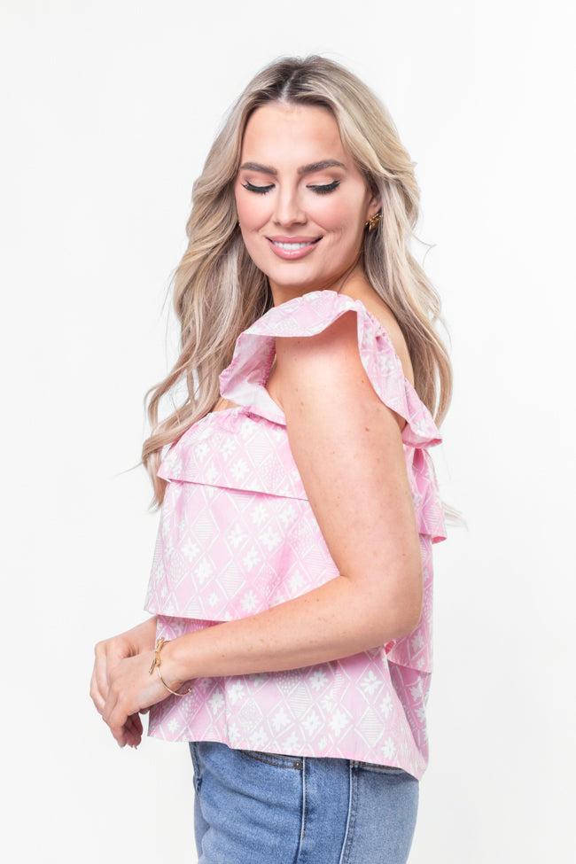 Wonderful Wildflowers Pink Print Button Front Tiered Tank SALE Product Image