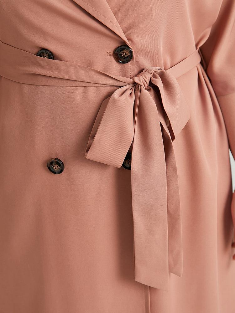 Plain Pocket Button Up Belted Lapel Collar Coat Female Product Image