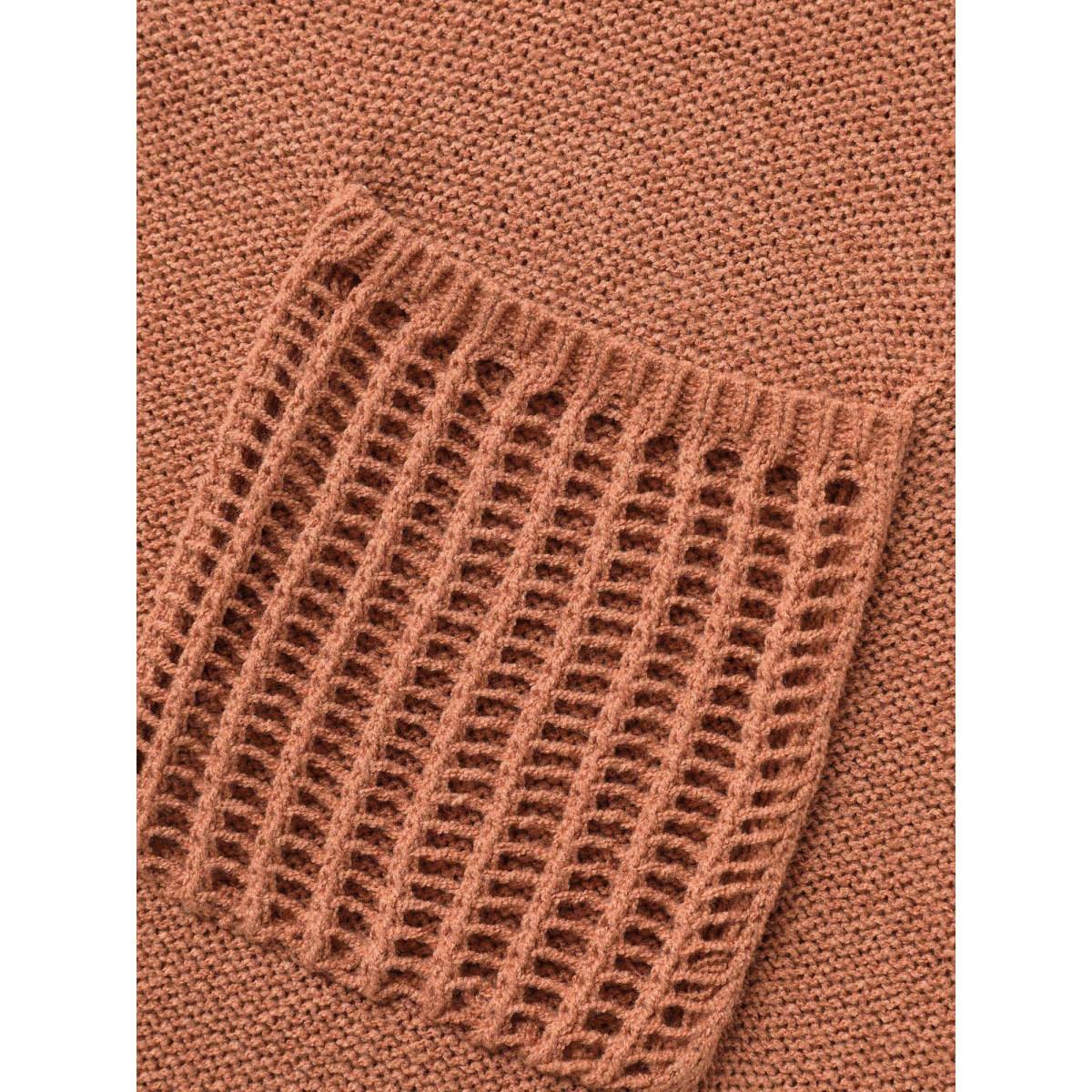 Plus Size Hooded Drawstring Cut Out Pocket Pullover Yellowishbrown Women Leisure Three Quarter Length Sleeve V-neck Casual Pullovers BloomChic 26/4X Product Image