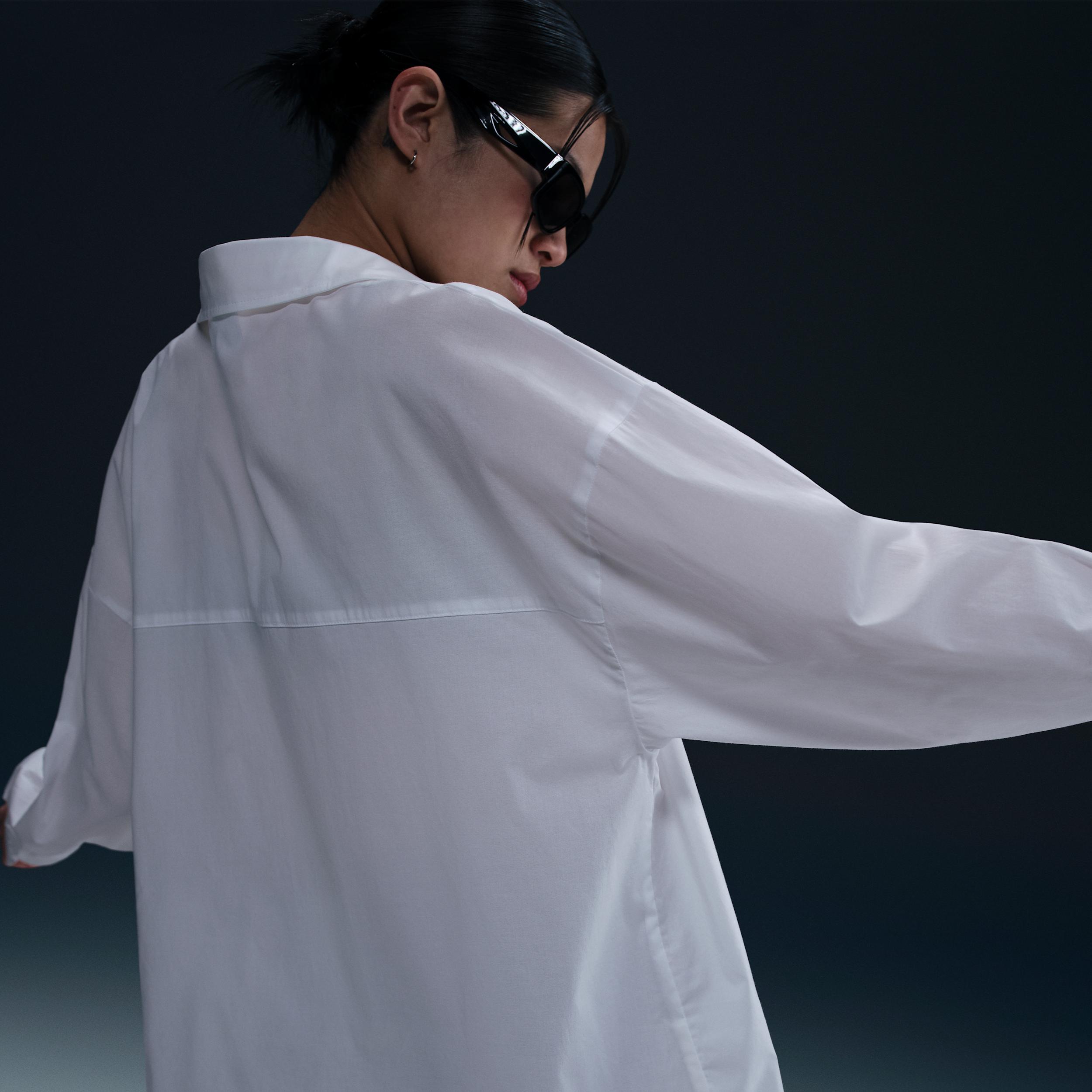 Womens Nike Sportswear Chill Poplin Loose Long-Sleeve Button-Up Top | HJ0715-100 Product Image