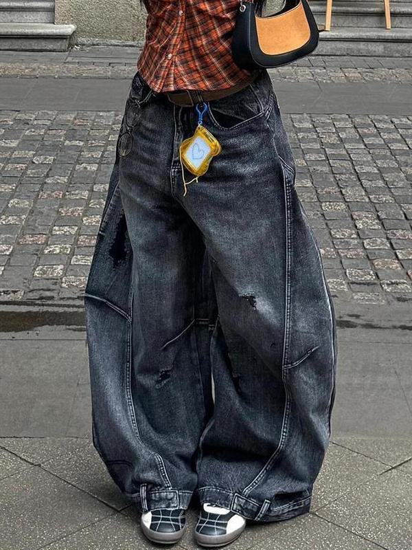 Retro Washed Distressed Boyfriend Jeans Product Image