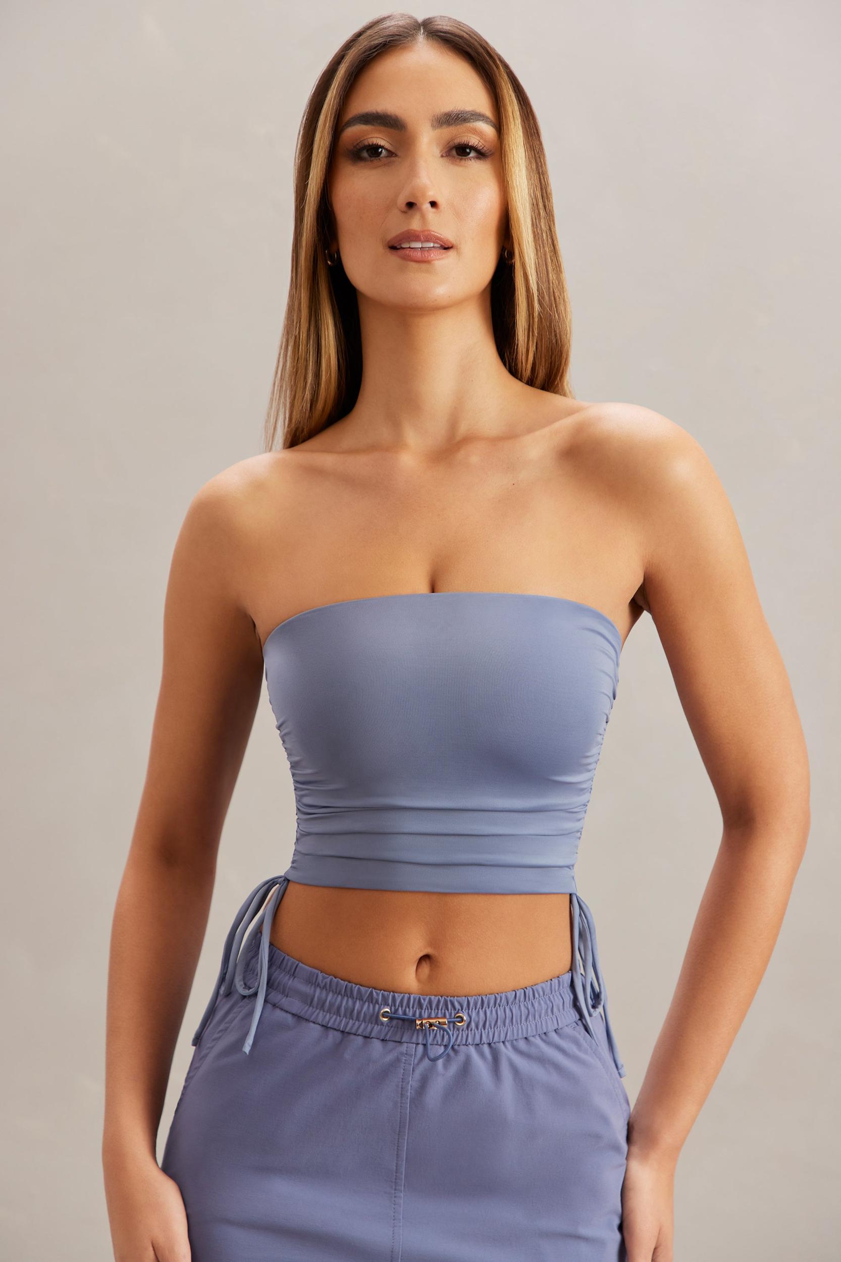 Ruched Bandeau Crop Top in Blue Product Image