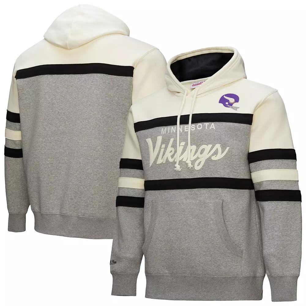 Men's Mitchell & Ness  Heather Gray Minnesota Vikings Head Coach Vintage Logo Pullover Hoodie, Size: 2XL, Grey Product Image
