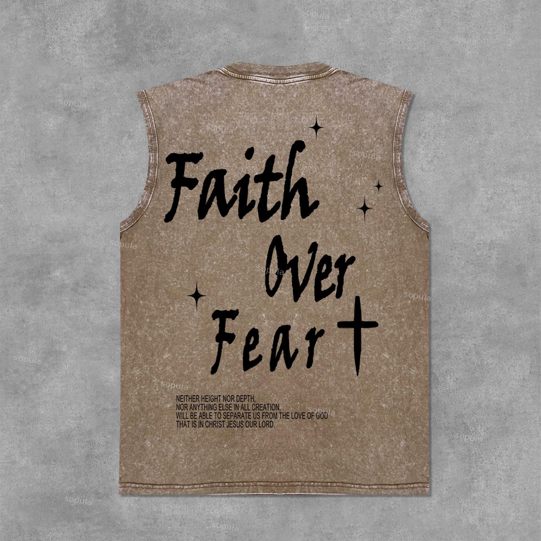 Faith Over Fear Bible Graphic Print Acid Washed Sleeveless Tank Top Product Image