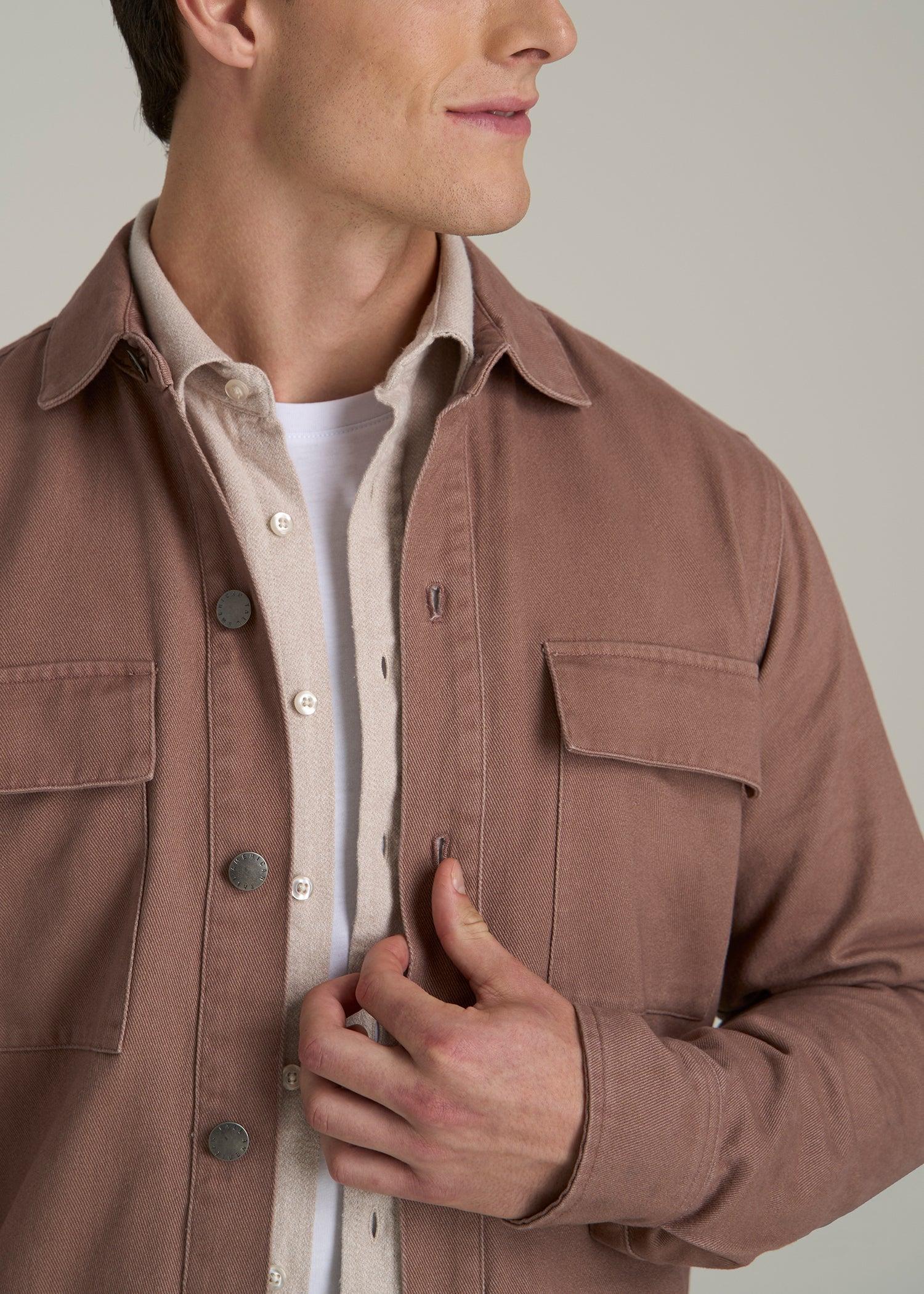 Casual Twill Shirt Jacket for Tall Men in Nutmeg Male Product Image