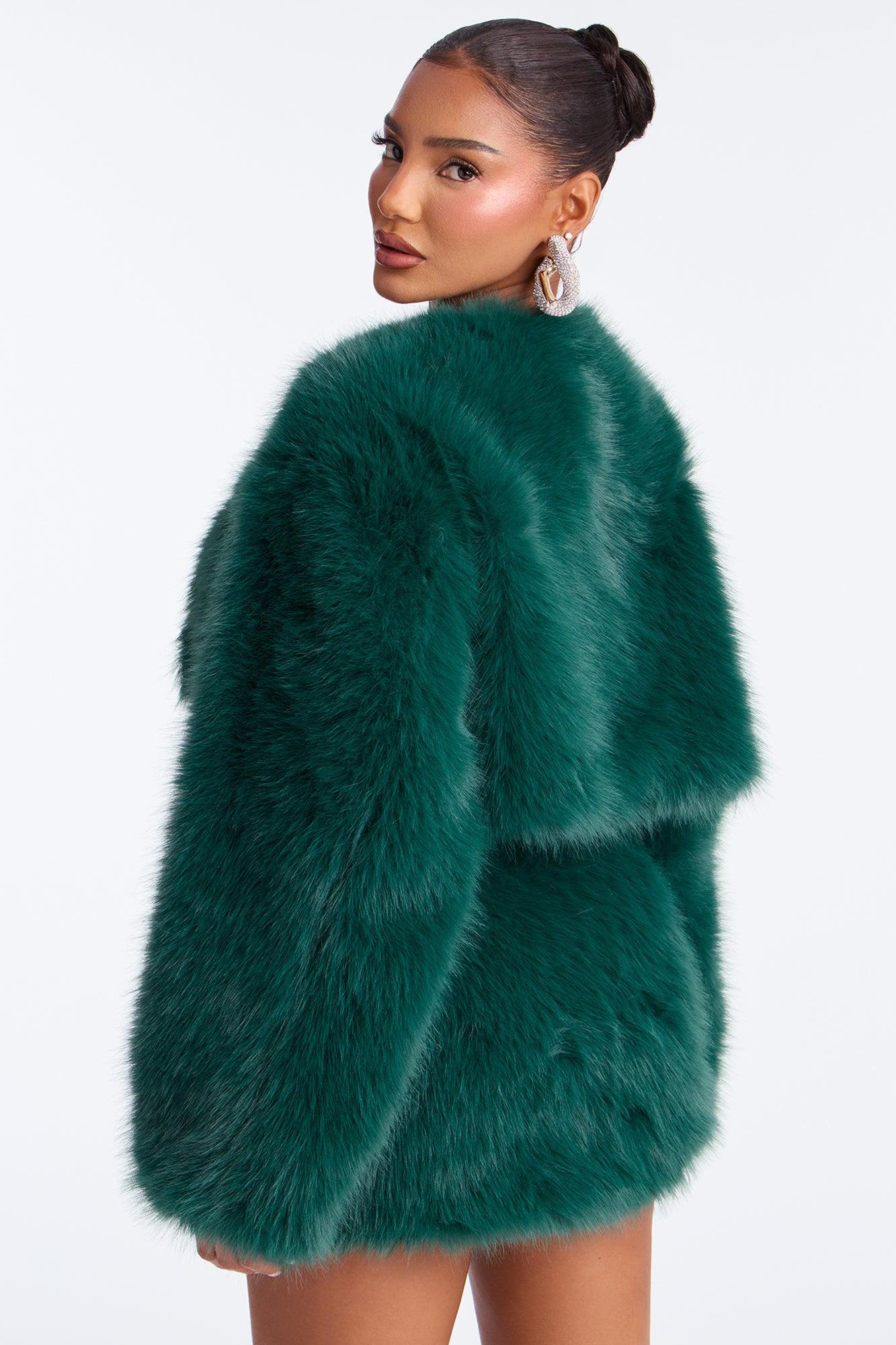 Fiona Faux Fur Mini Skirt Set - Hunter Green Female Product Image