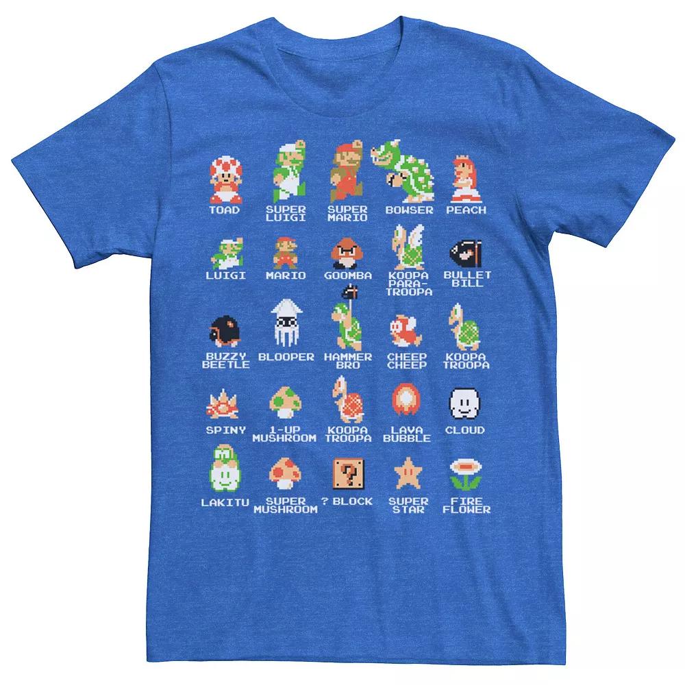 Men's Nintendo Super Mario 8-bit Pixel Icons List Vintage Graphic Tee,  Product Image