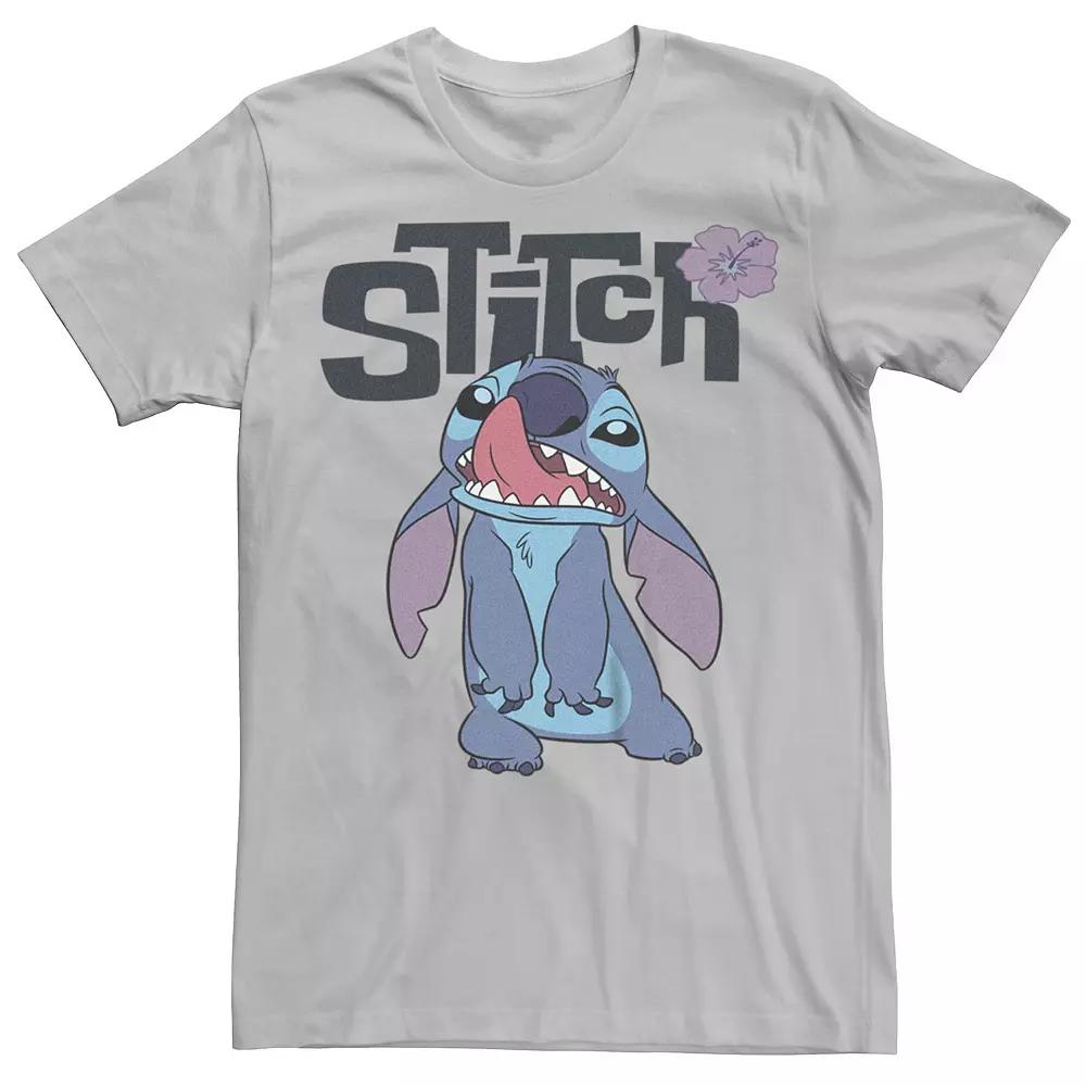 Disney's Lilo & Stitch Men's Silly Face Flower Tee, Size: XS, Silver Product Image