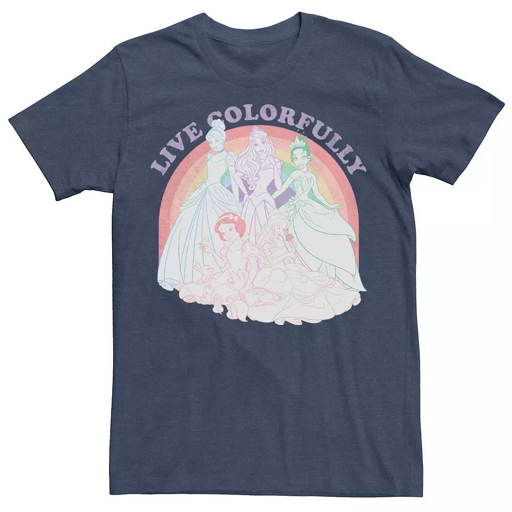 Disney Princess Cinderella, Aurora, Tiana, Snow White & Belle Live Colorfully Portrait Men's Graphic Tee, Size: Small, Navy Grey Product Image
