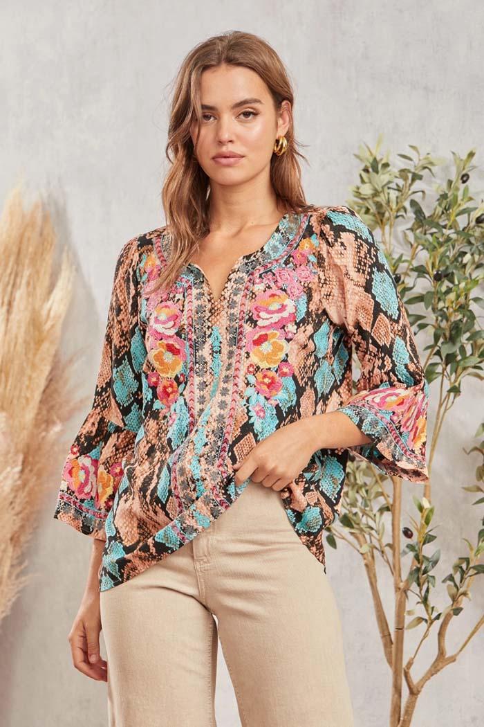 Embroidery Detail Bell Sleeve Top Product Image