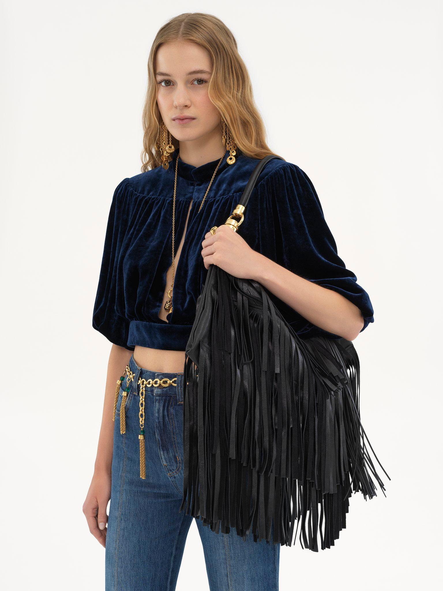 Chloé Foulard shoulder bag in fringed leather Product Image
