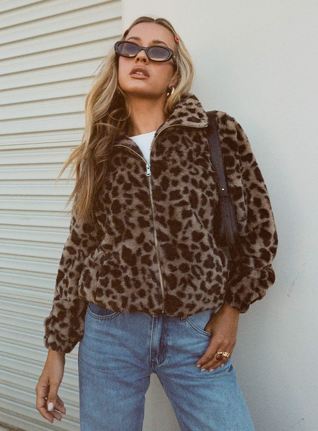 Caine Faux Fur Jacket Leopard Product Image