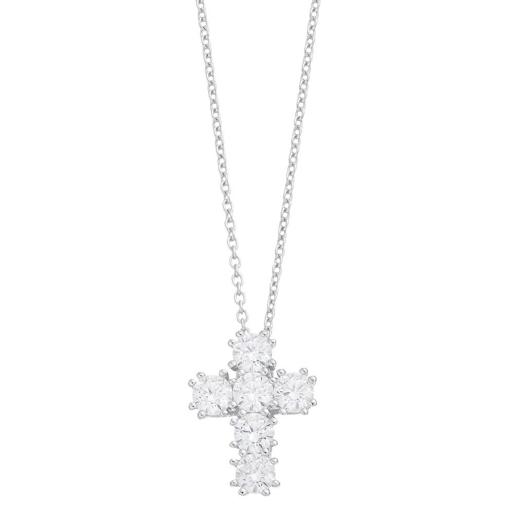 Sterling Silver Cubic Zirconia Cross Pendant Necklace, Women's, Size: 18" Product Image