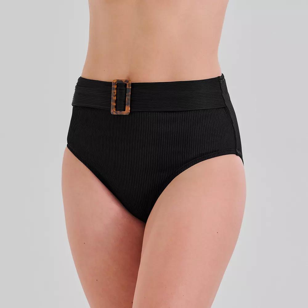 Women's Freshwater High Waist Belted Swim Bottoms, Size: XXL, Green Rib Black Product Image