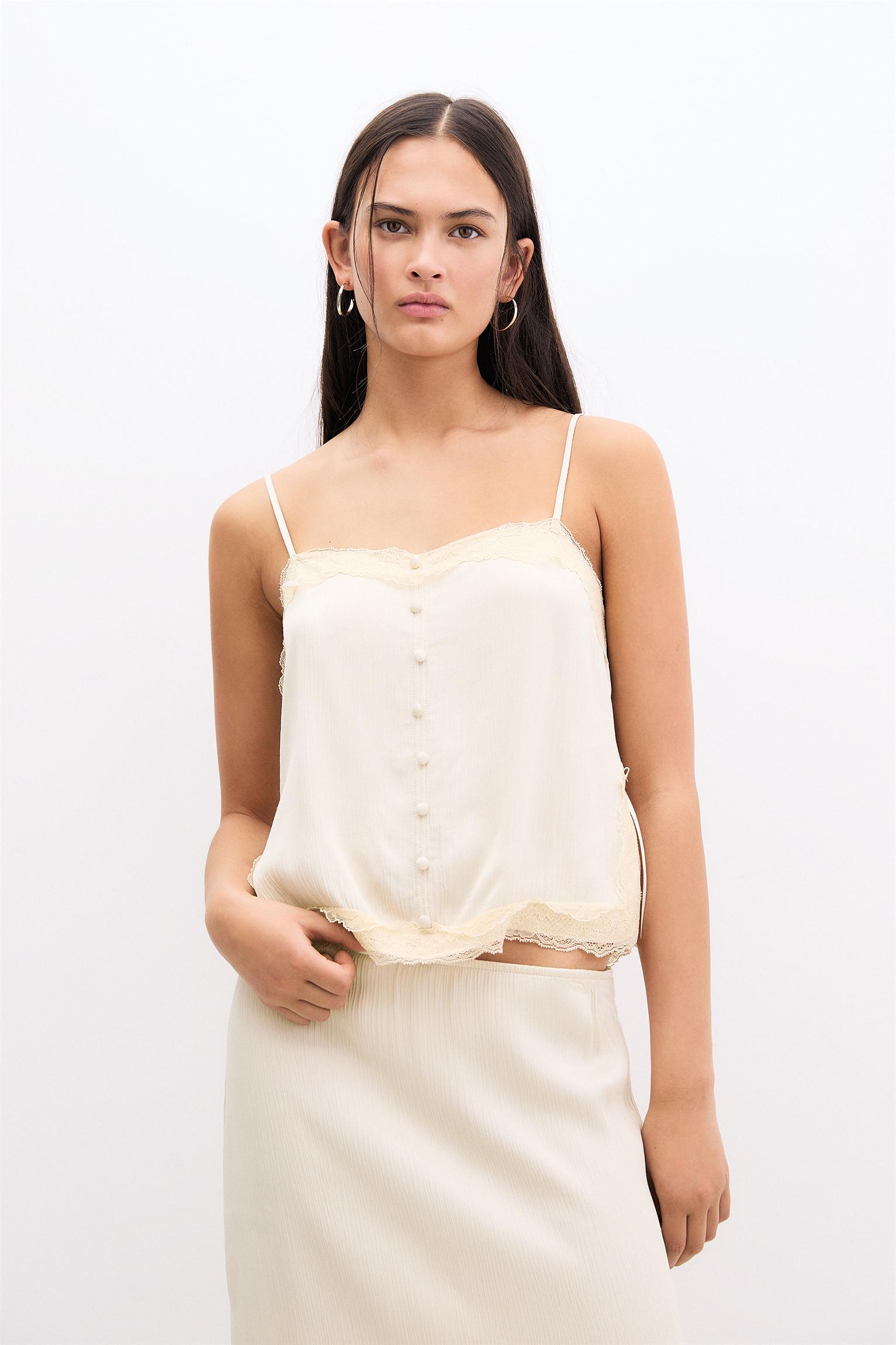 Strappy lace-trimmed camisole top Product Image