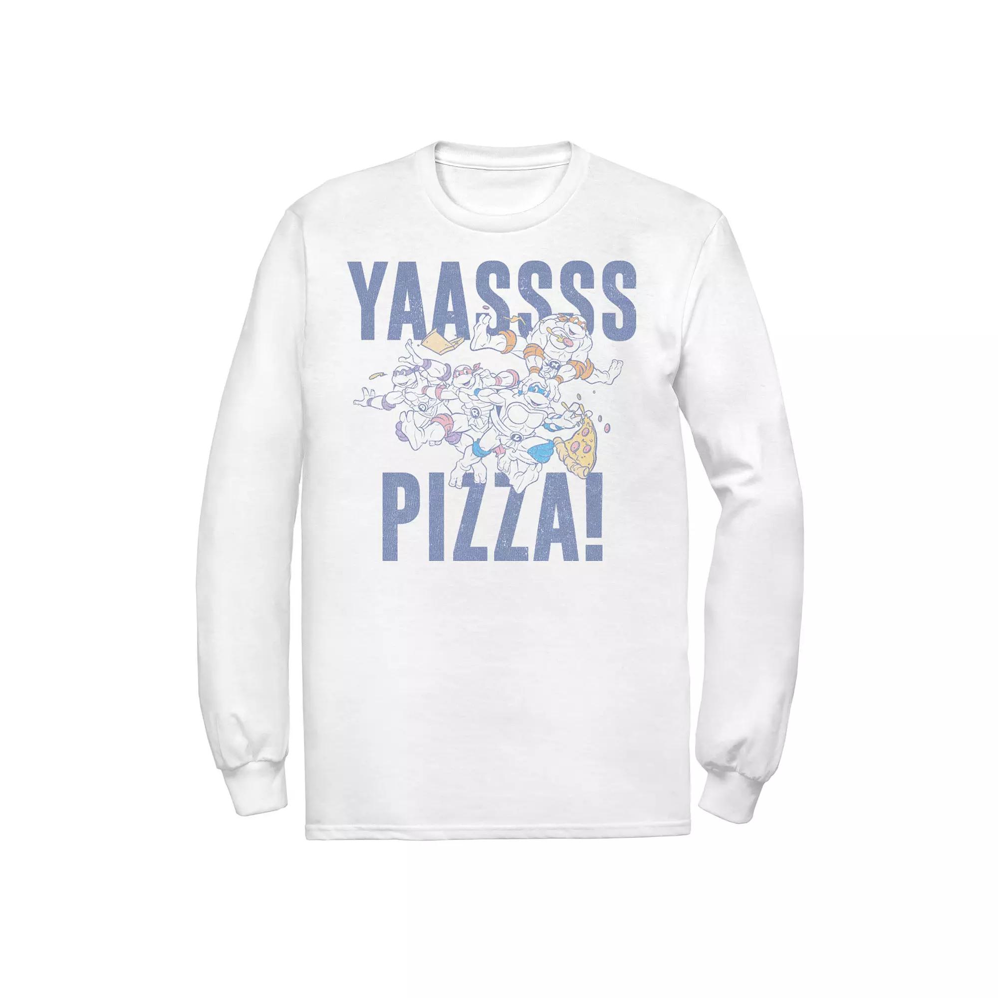 Men's Ninja Turtles Yaaasss Pizza Long Sleeve Tee, Size: XL, White Product Image