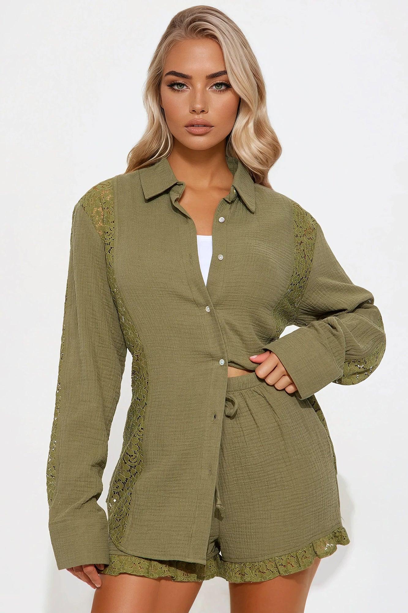 Layla Lace Short Set - Olive Product Image