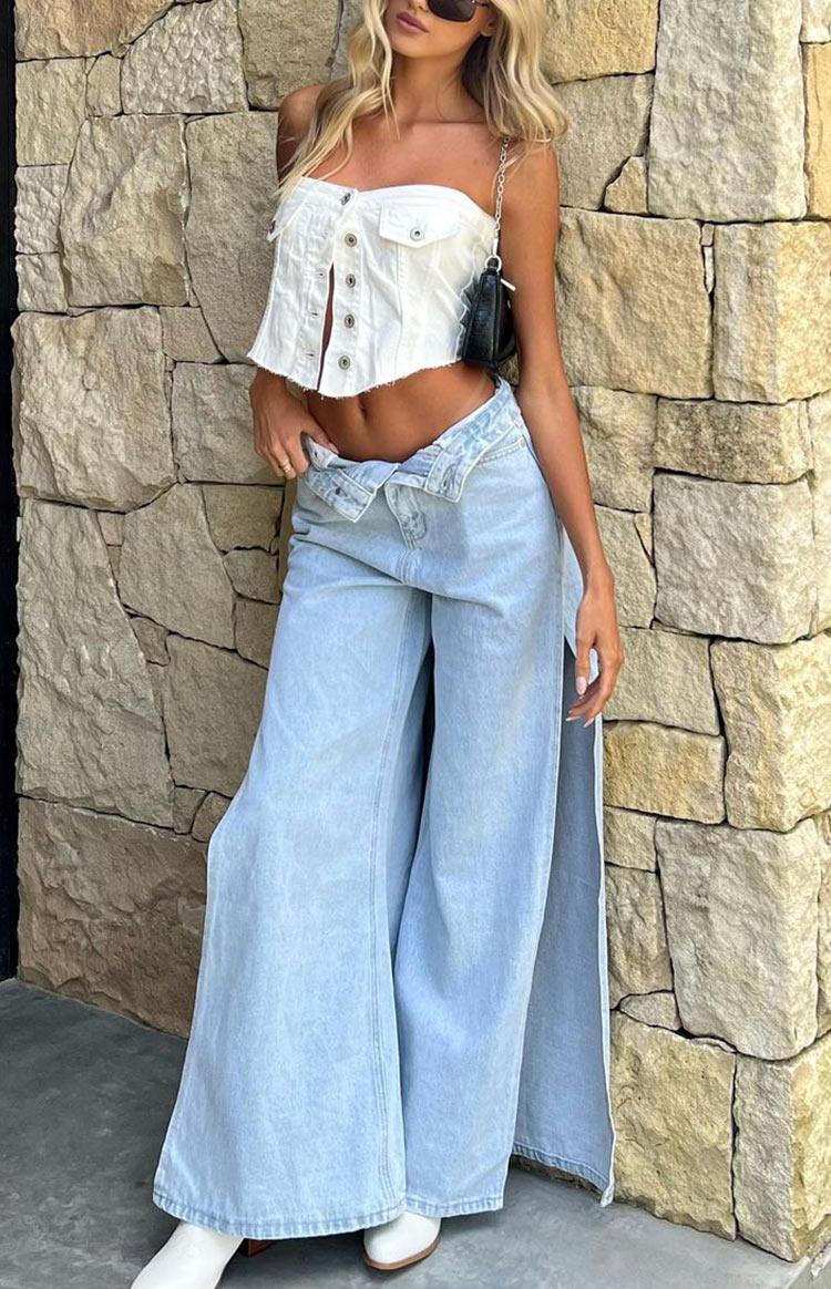 Marelle Light Denim Wide Leg Side Split Jeans Baby Product Image