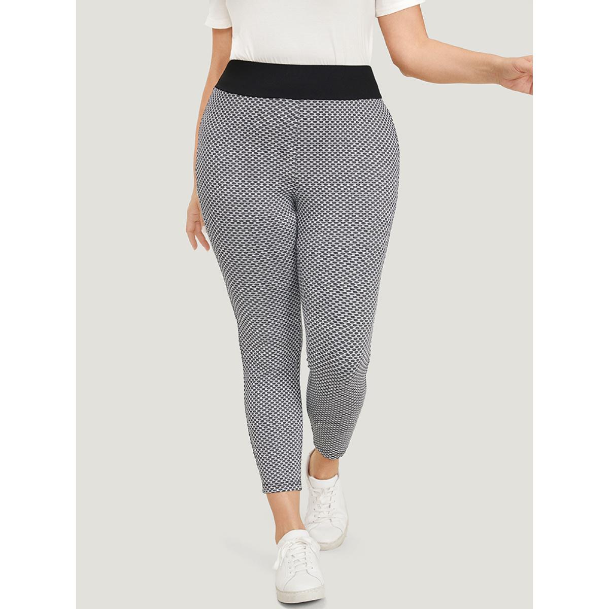 Plus Size Polka Dot Skinny Contrast Wideband Waist Leggings Women Gray Casual High stretch Skinny High Rise Dailywear Leggings BloomChic 12/L Product Image