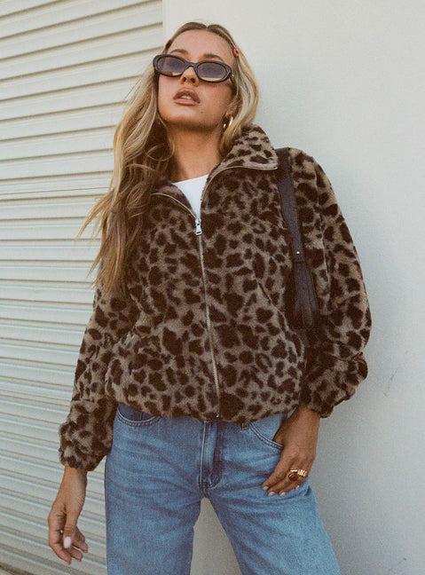 Caine Faux Fur Jacket Leopard Product Image