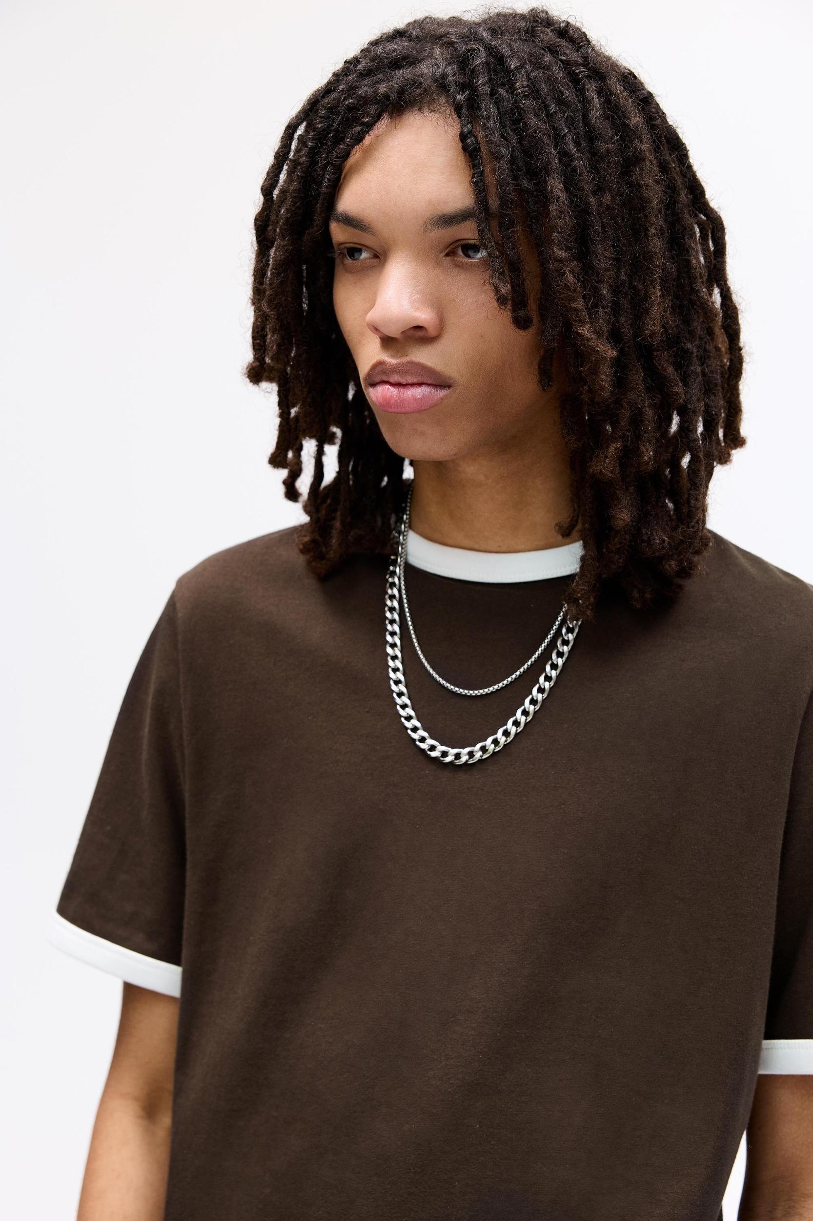 Short sleeve contrast ribbed T-shirt Product Image