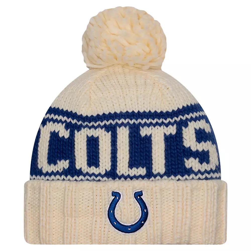 Women's New Era Cream Indianapolis Colts 2024 Sideline Cuffed Knit Hat with Pom, Beige Product Image
