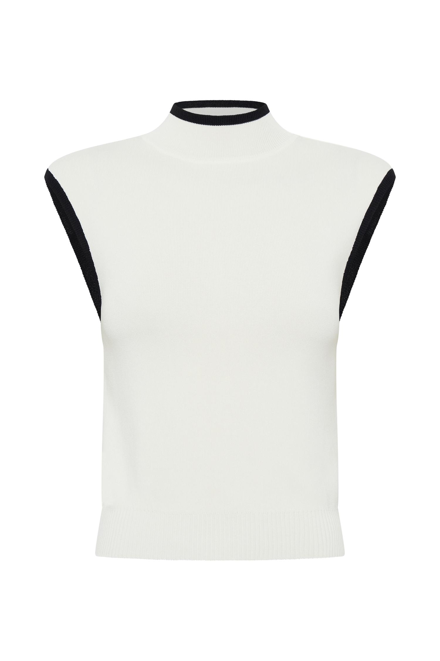 Laurina High Neck Contrast Top - Ivory Product Image