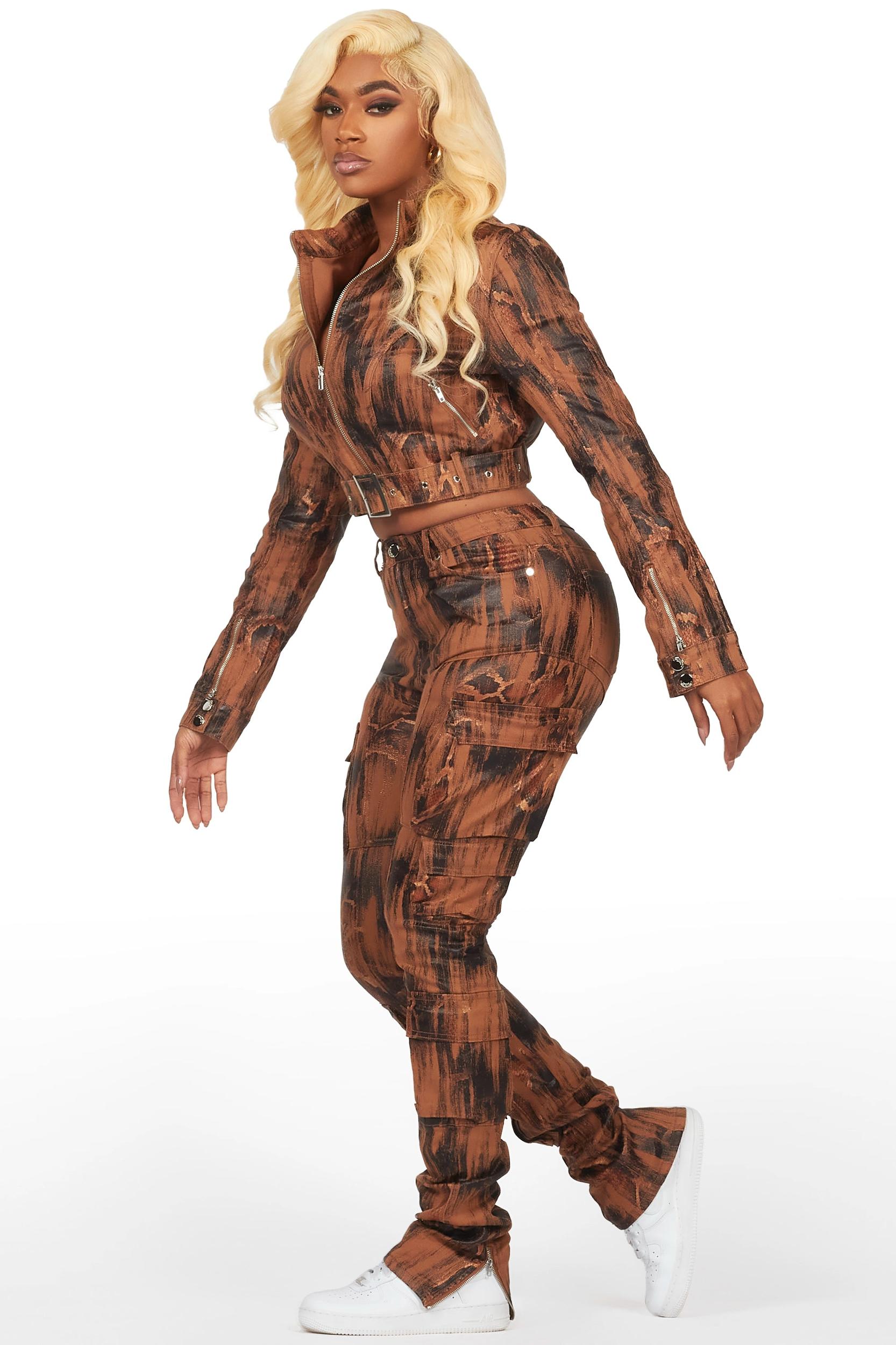 Nakedra Brown Snakeskin Skinny Stacked PU Pant Female Product Image