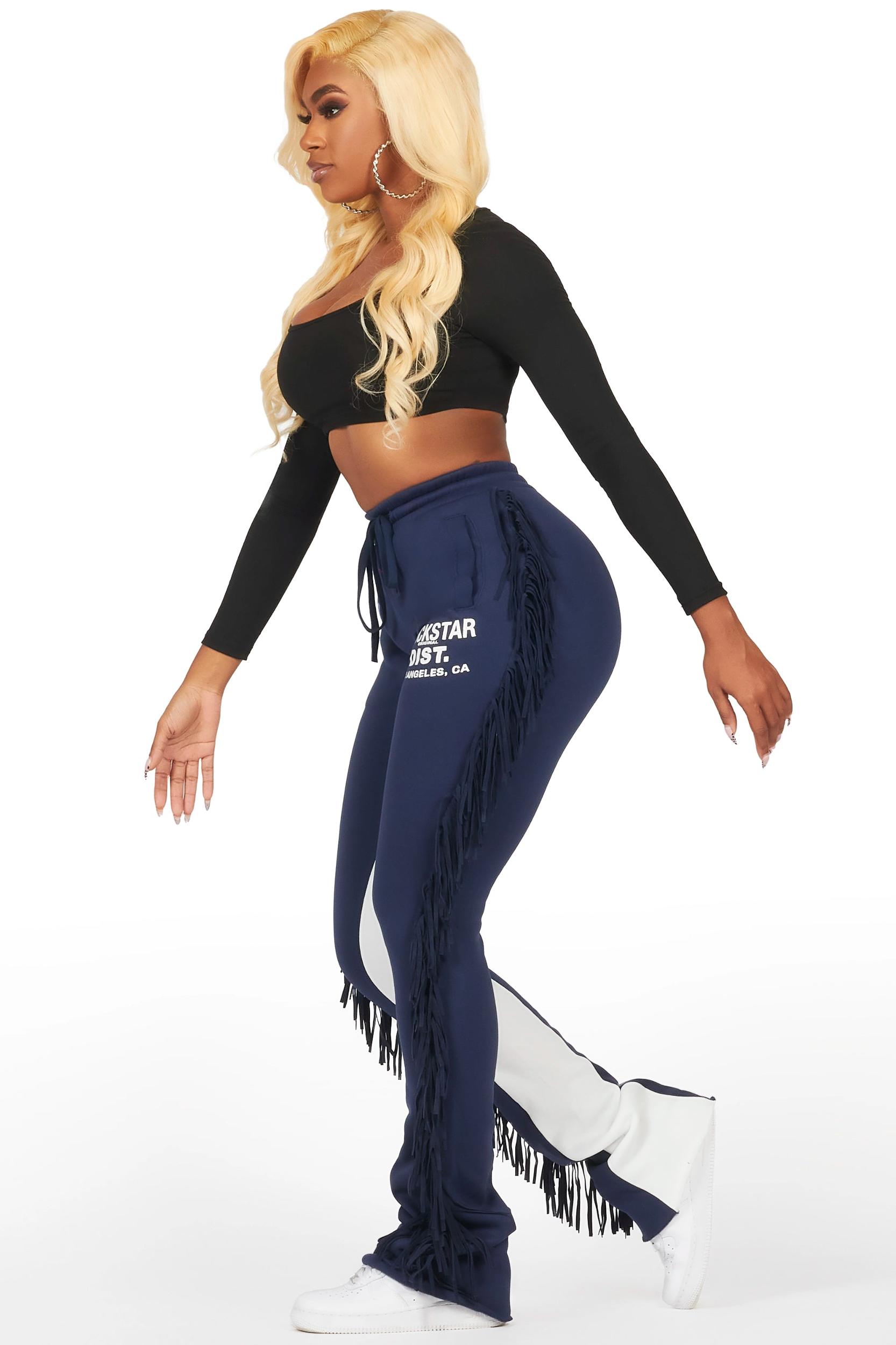 Kendra Navy Fringe Stacked Flare Track Pant Female Product Image