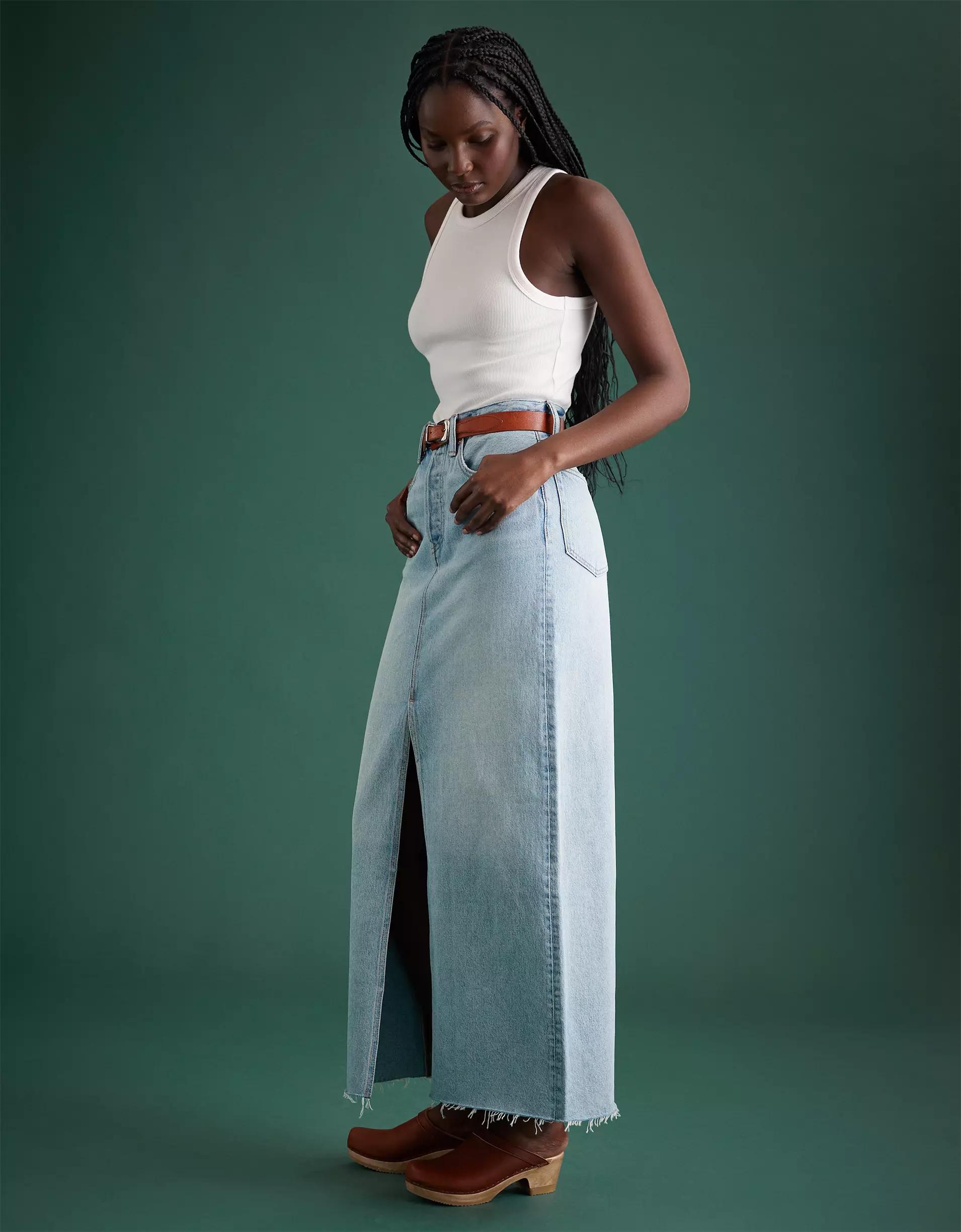 AE77 Premium Denim Maxi Skirt Product Image