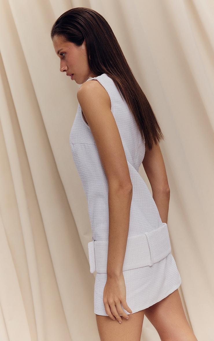 White Boucle Oversized Low Belt Shift Dress Product Image