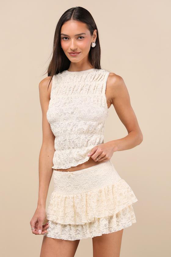 Angel Cream Lace Mini Skort Product Image